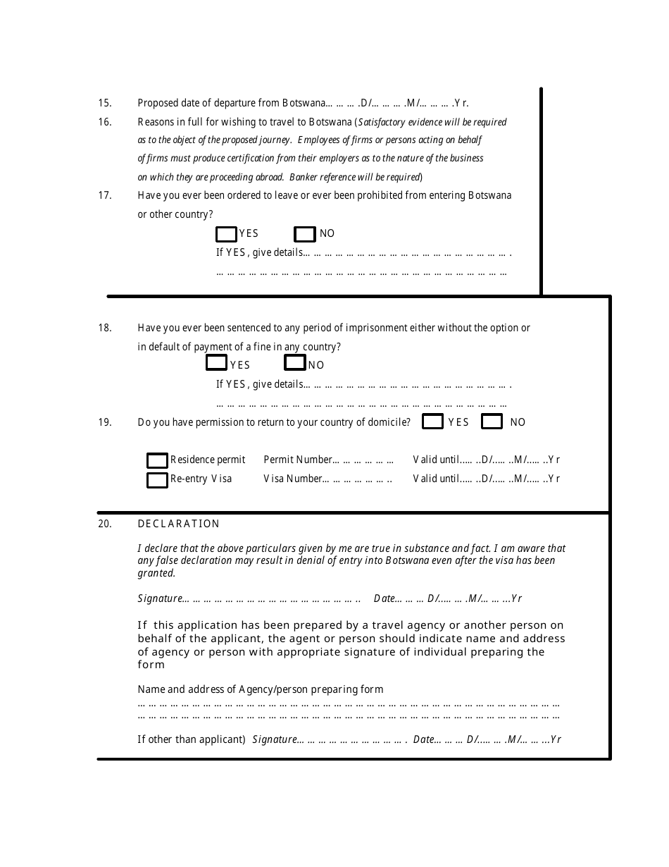 Botswana Visa Application Form, Page 2