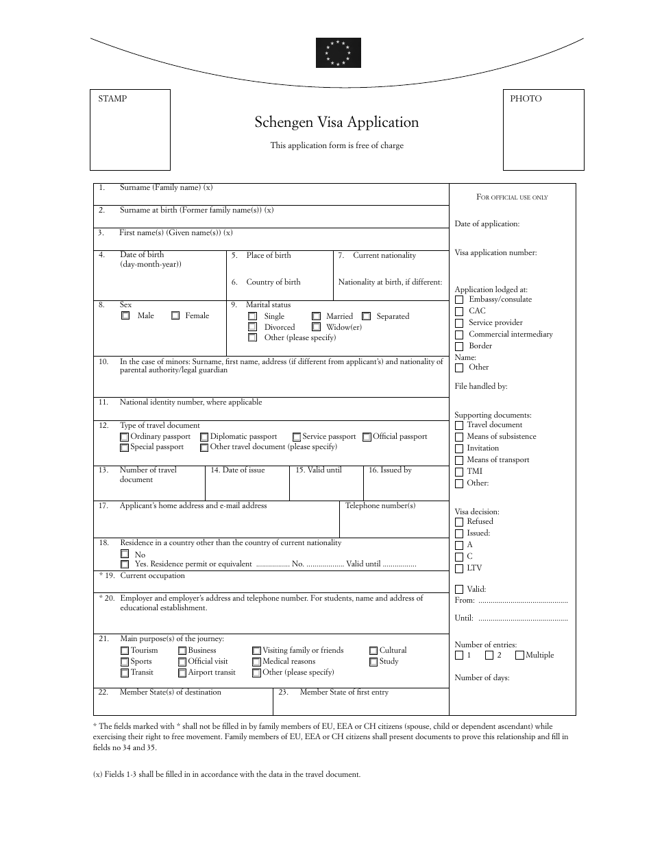 Schengen Visa Application Form, Page 1