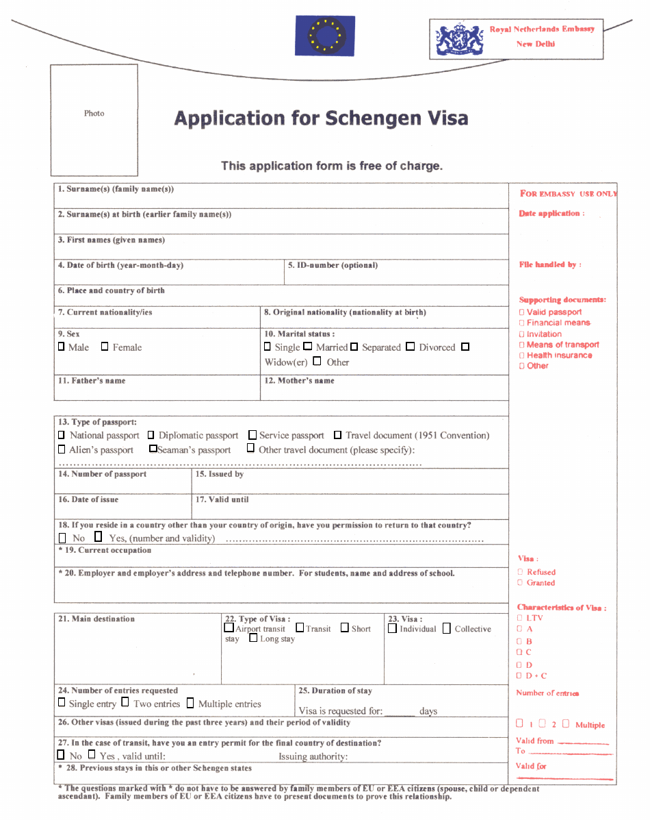 Printable Schengen Visa Application Form Spain Printable Forms Free Online