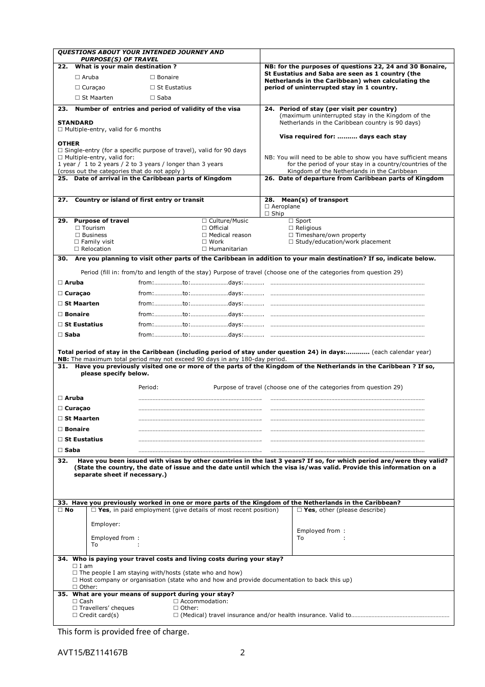 Netherlands Caribbean Netherlands Visa Application Form Fill Out Sign Online And Download PDF