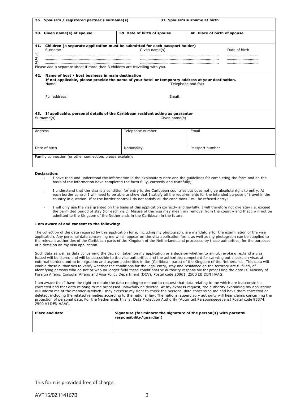 Caribbean Netherlands Visa Application Form - Netherlands, Page 3