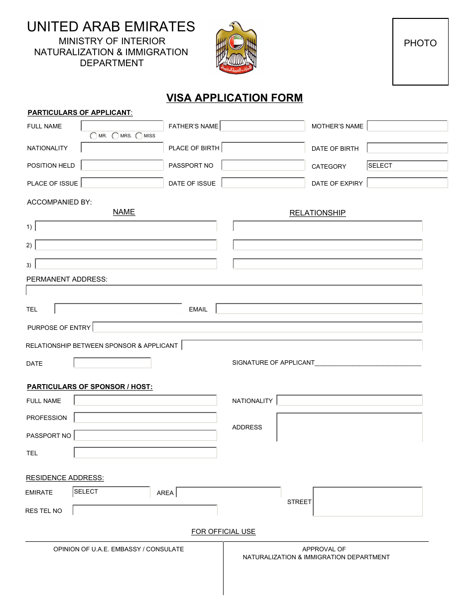 United Arab Emirates Visa Application Form - United Arab Emirates, Page 1