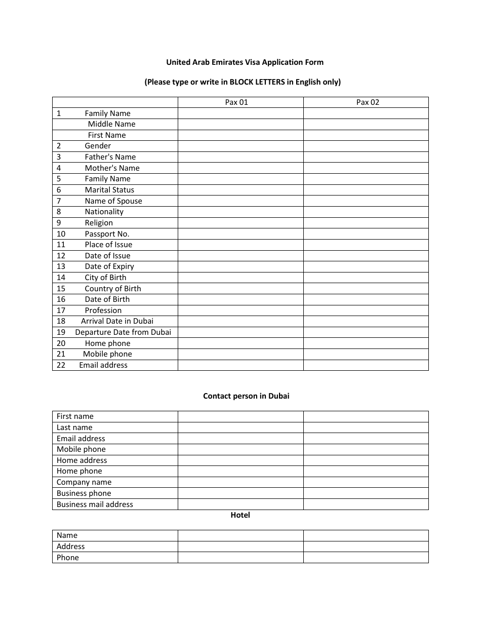 United Arab Emirates United Arab Emirates Visa Application Form Fill Out Sign Online And