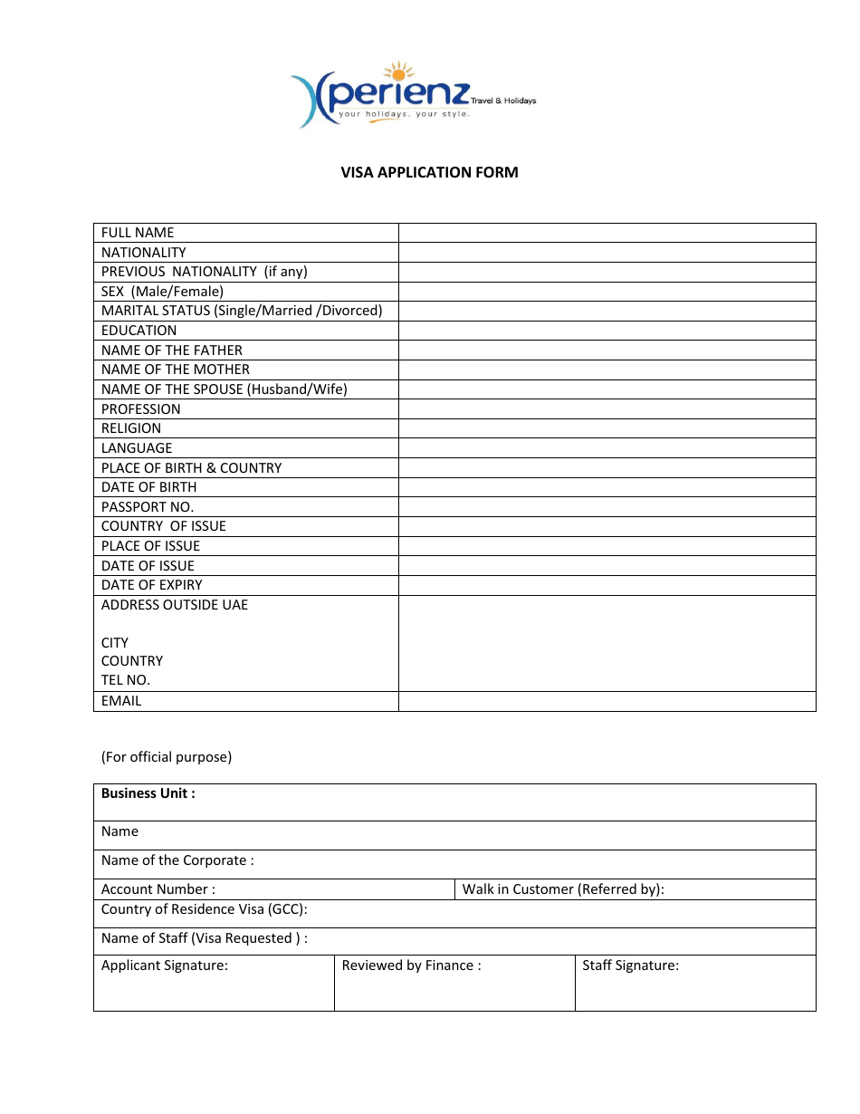 United Arab Emirates Visa Application Form - Xperienz Travelholidays, Page 1