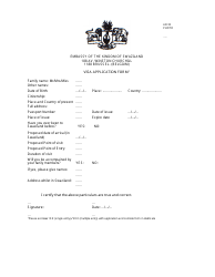 Document preview: Swaziland Visa Application Form - Embassy of the Kindom of Swaziland - City of Brussels, Brussels-Capital Region, Belgium
