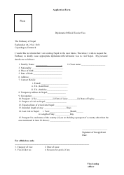 Document preview: Nepal Diplomatic/Official/Tourist Visa Application Form - the Embassy of Nepal - City of Copenhagen, Denmark