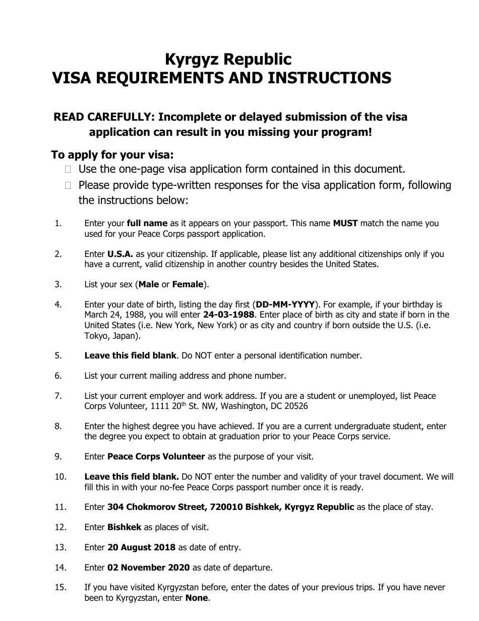 Kyrgyz Visa Application Form - Kyrgyzstan (English / Kyrgyz), Page 1