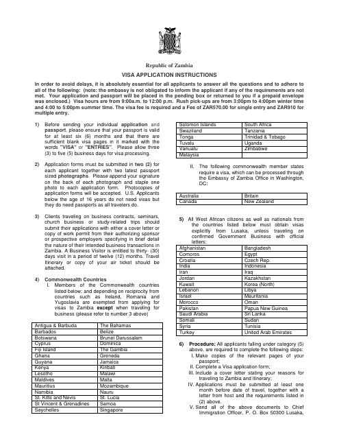 Zambia Visa Application Form - High Commission of the Republic of Zambia - Pretoria, Gauteng, South Africa