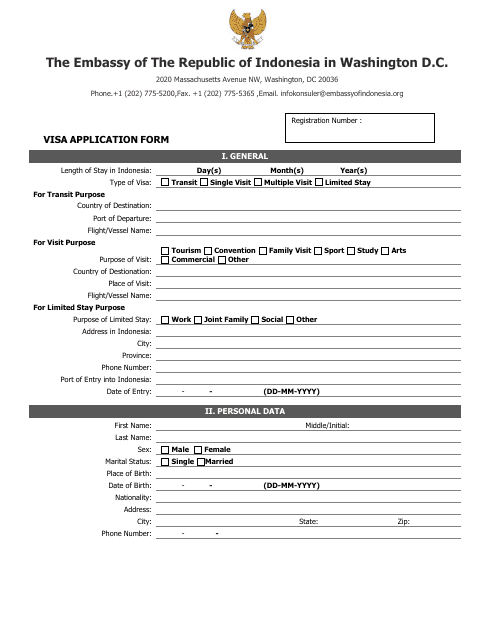 Indonesian Visa Application Form - the Embassy of the Republic of Indonesia - Washington, D.C. Download Pdf