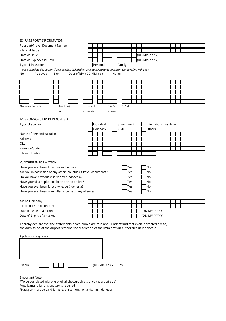 Prague Czech Republic Indonesian Visa Application Form Embassy Of The