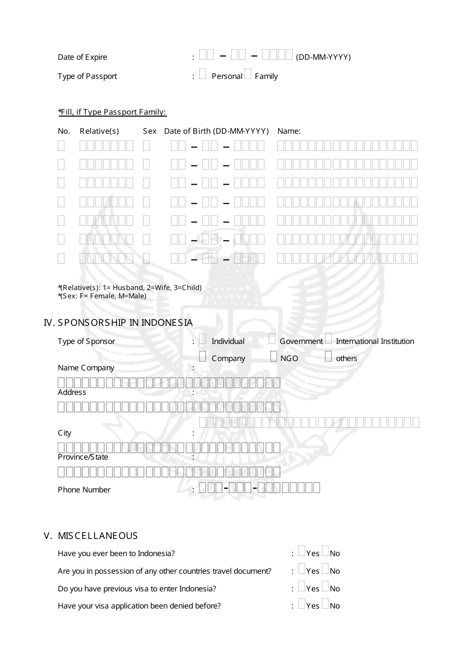 Indonesian Visa Application Form - the Consulate General of the Republic of Indonesia - Cape Town, Western Cape, South Africa, Page 3