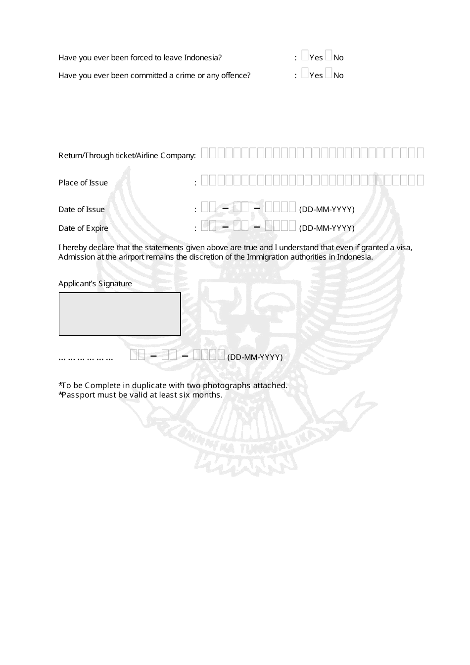 Indonesian Visa Application Form - the Consulate General of the Republic of Indonesia - Cape Town, Western Cape, South Africa, Page 4