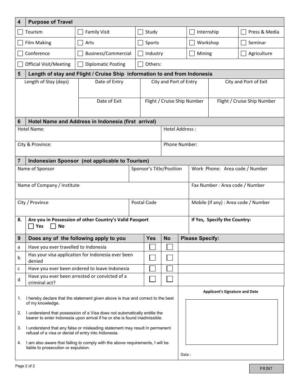 Indonesian Visa Application Form - Embassy of the Republic of Indonesia - City of Ottawa, Ontario, Canada, Page 2