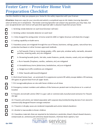 Document preview: Foster Care - Provider Home Visit Preparation Checklist Form - Utah