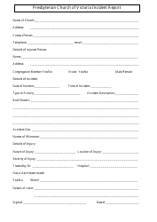 Document preview: Church Incident Report Form - Presbyterian Church of Victoria