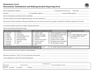 Document preview: Harassment, Intimidation and Bullying Incident Reporting Form - Elementary Level - Bellevue School District