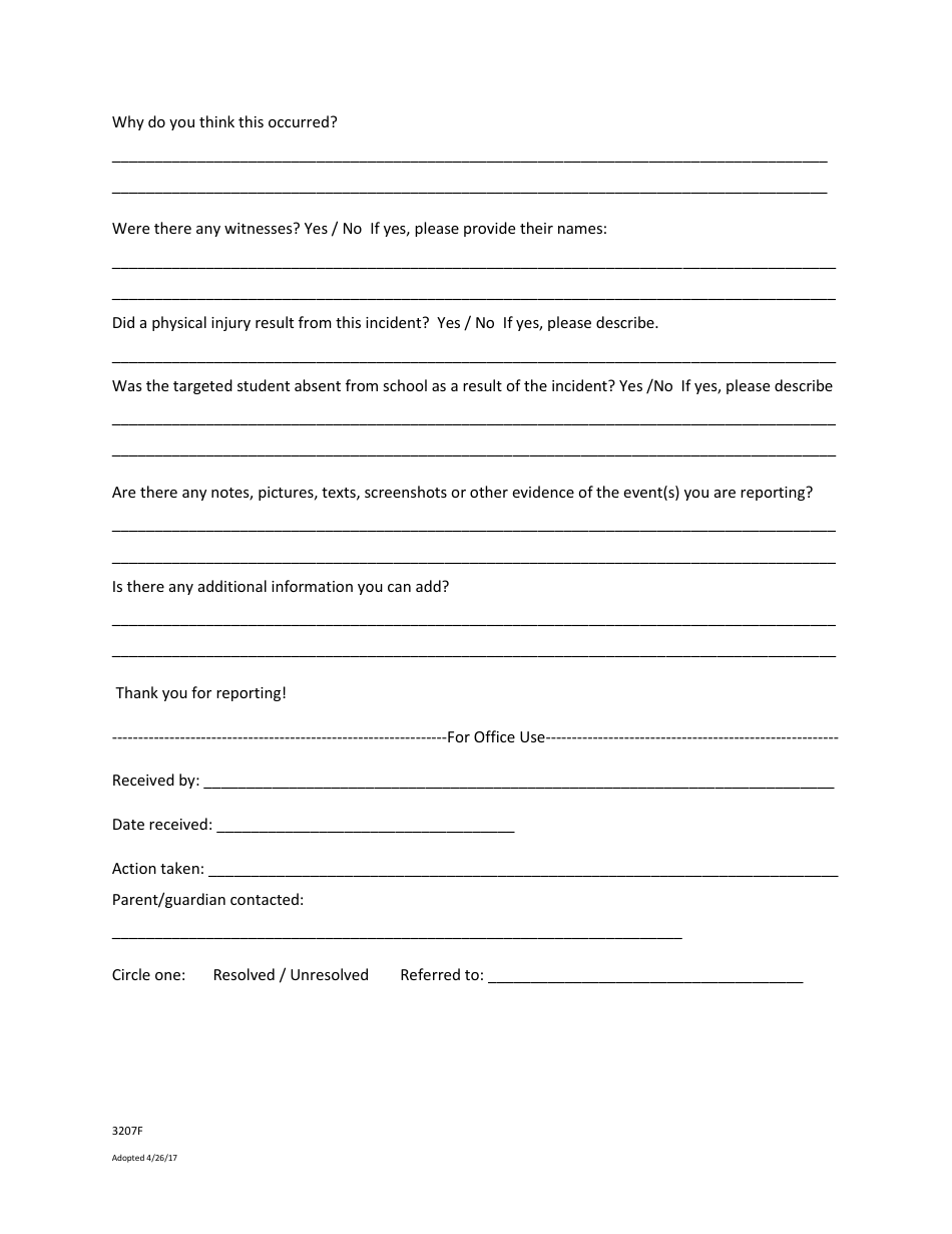 Harassment, Intimidation or Bullying Incident Report Form - La Center School District No. 101, Page 2