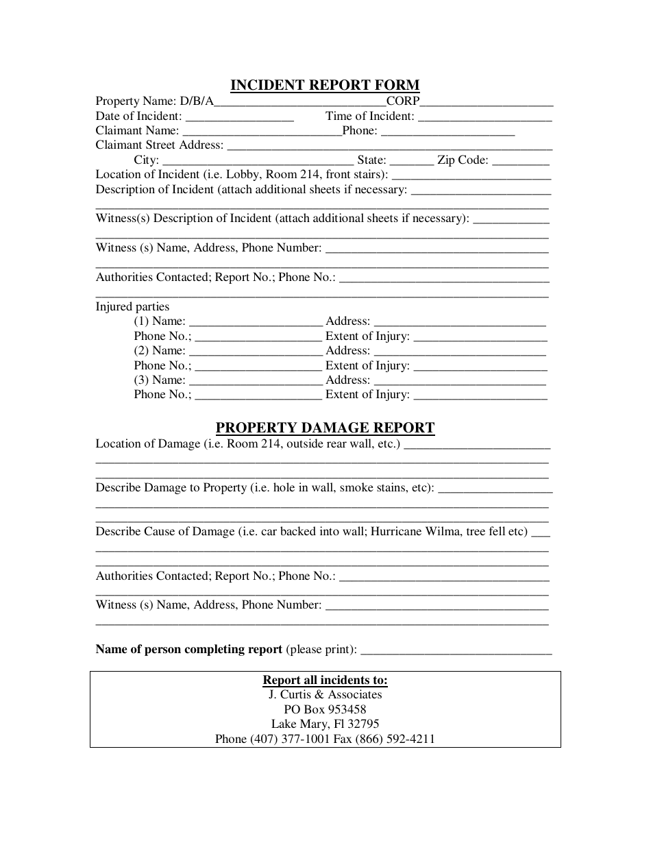 Incident Report Form - J.curtis  Associates, Page 1
