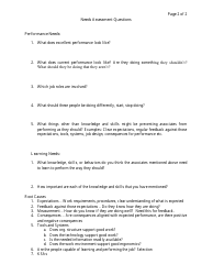 Needs Assessment Questionnaire, Page 2