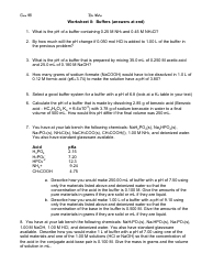 Buffers Chemistry Worksheet With Answers - Dr. White