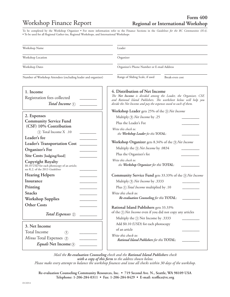 Workshop Finance Report Template, Page 1