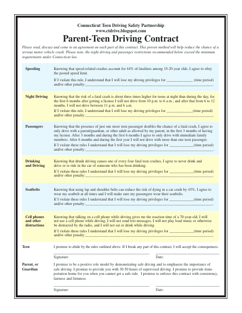 Parent-Teen Driving Contract Template - Connecticut