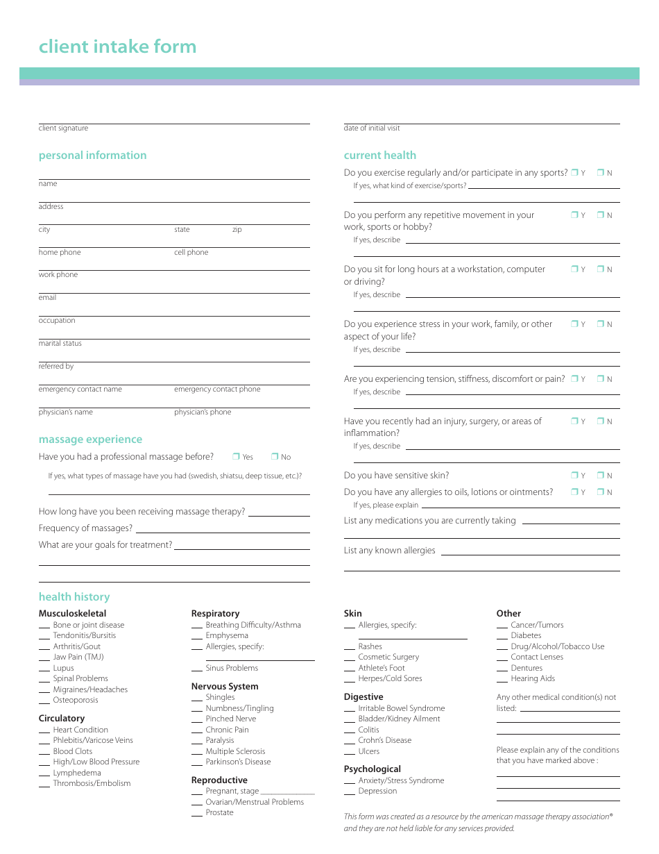 Client Intake Form - Azure, Page 1