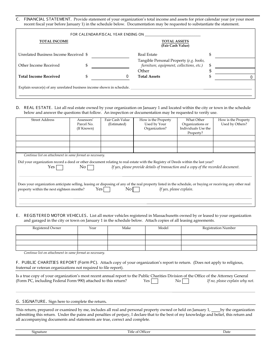 Form 3ABC Return of Property Held for Charitable Purposes - Massachusetts, Page 2
