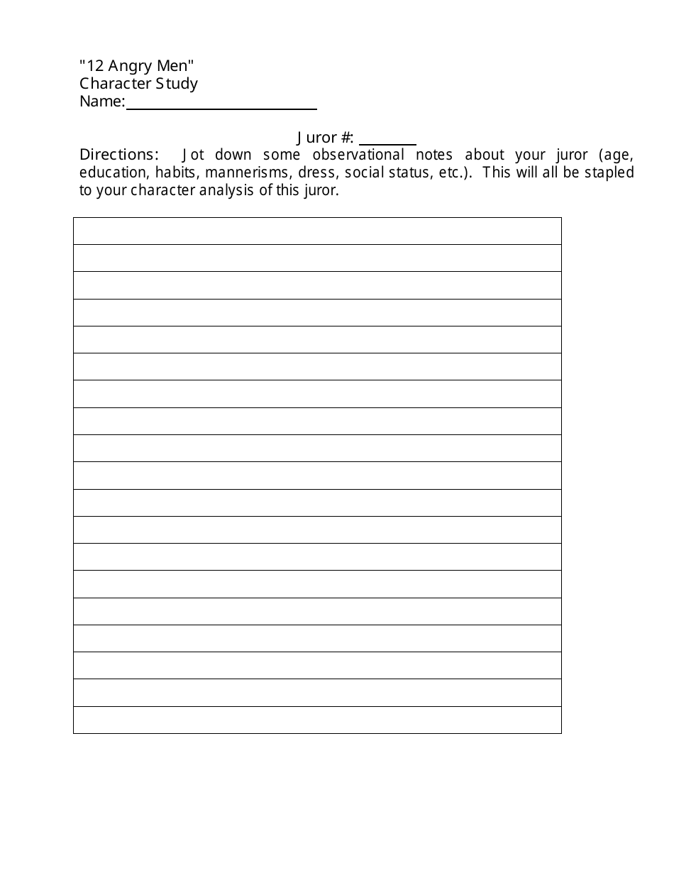 12 Angry Men Character Worksheets, Page 2