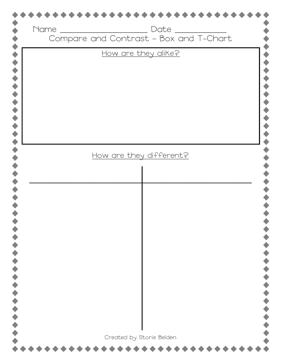 A preview image of the "Compare and Contrast Box and T-Chart Template" document
