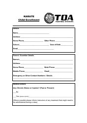 Karate Child Enrollment Form - Toa Fighting Systems