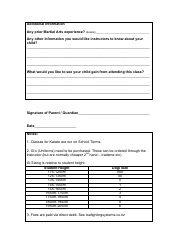 Karate Child Enrollment Form - Toa Fighting Systems, Page 2