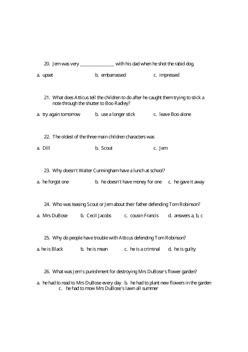 To Kill a Mockingbird Worksheet Download Printable PDF | Templateroller