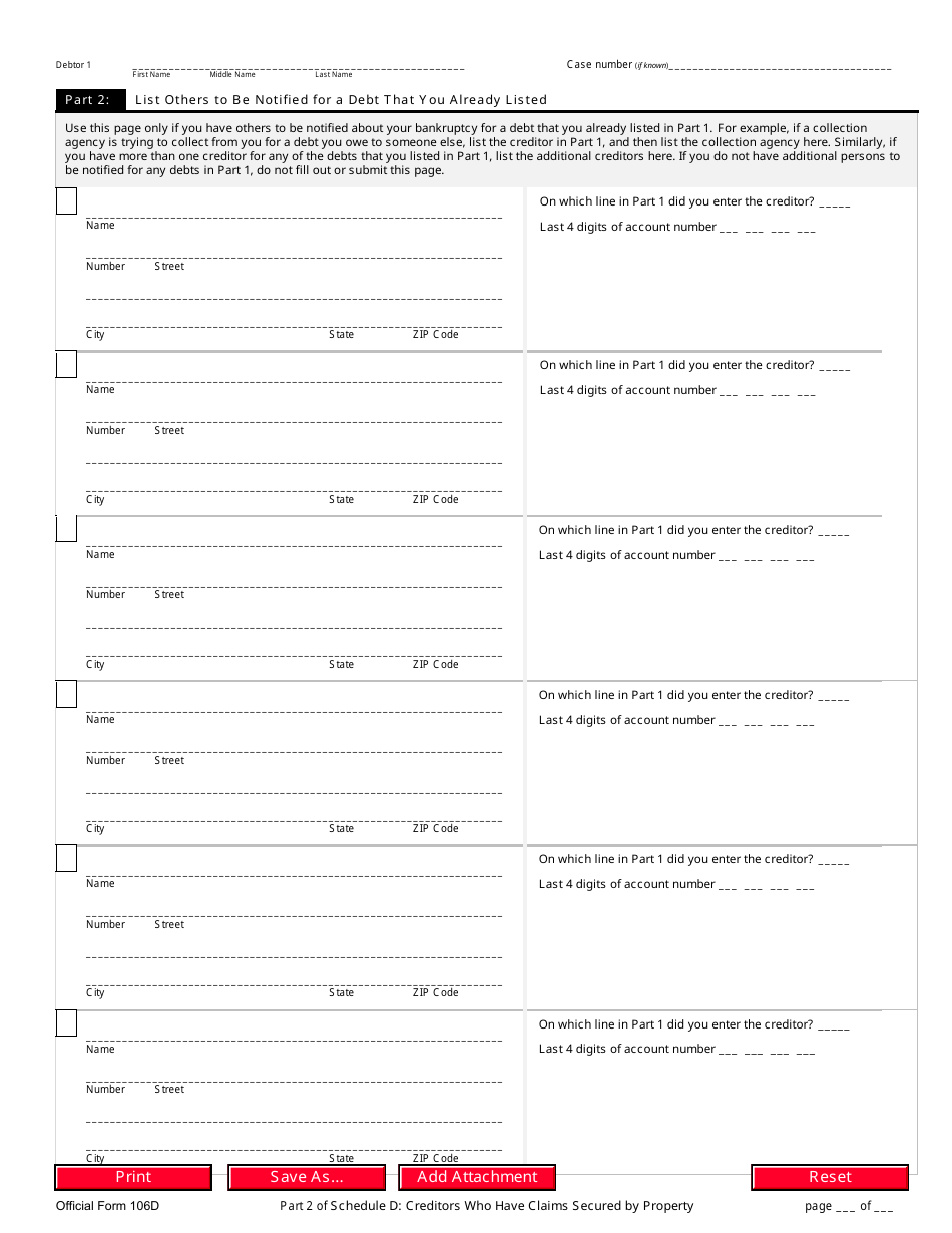 Official Form 106D Schedule D Creditors Who Have Claims Secured by Property, Page 3
