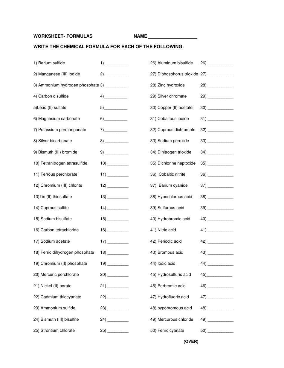 Chemical Formulas And Equations Worksheet 4834