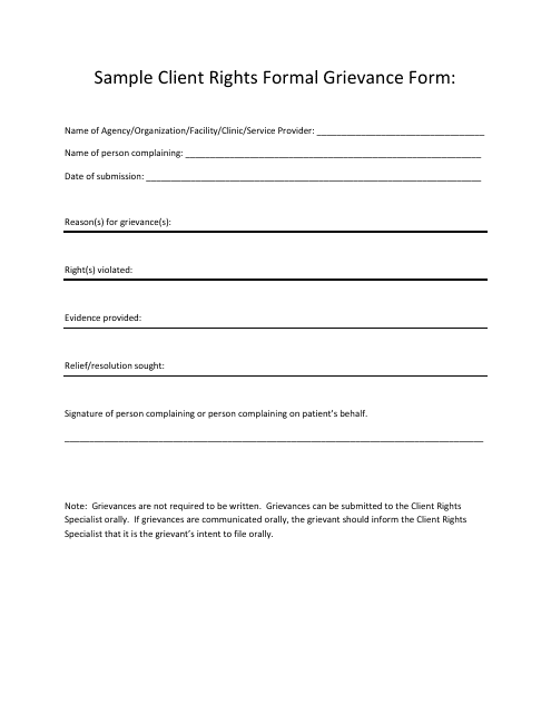 Client Rights Formal Grievance Form