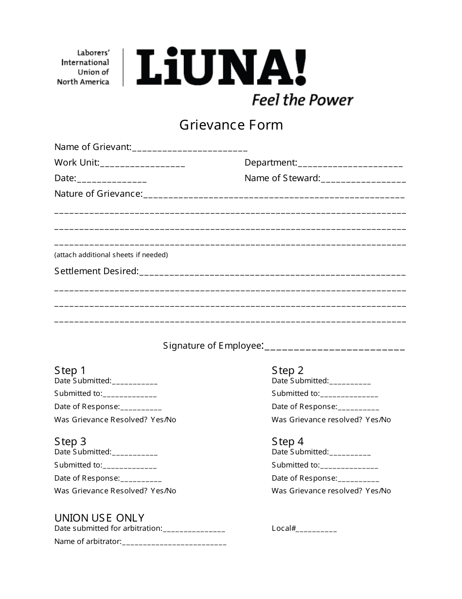 Grievance Form - Liuna, Page 1