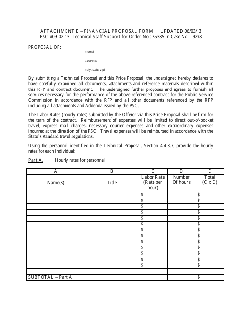Attachment E Financial Proposal Form - Maryland
