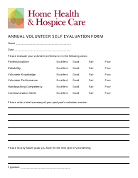 &quot;Annual Volunteer Self Evaluation Form - Home Health &amp; Hospice Care&quot;