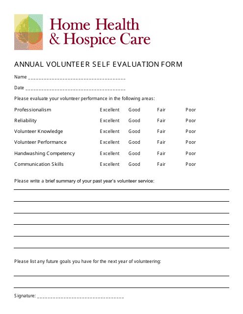 Annual Volunteer Self Evaluation Form - Home Health & Hospice Care