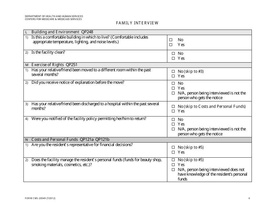 Form CMS-20049 Family Interview, Page 6