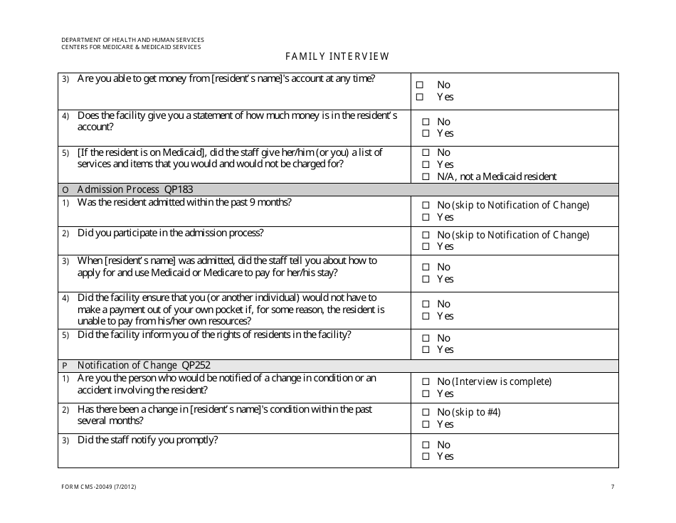Form CMS-20049 Family Interview, Page 7