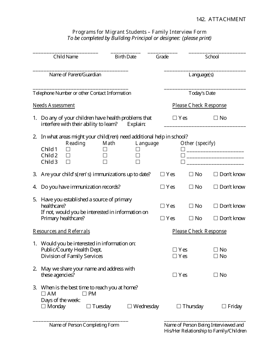 Family Interview Form, Page 1