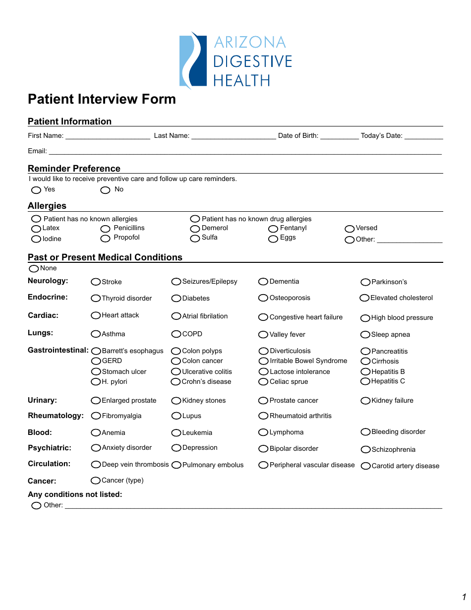 Patient Interview Form - Arizona Digestive Health, Page 1