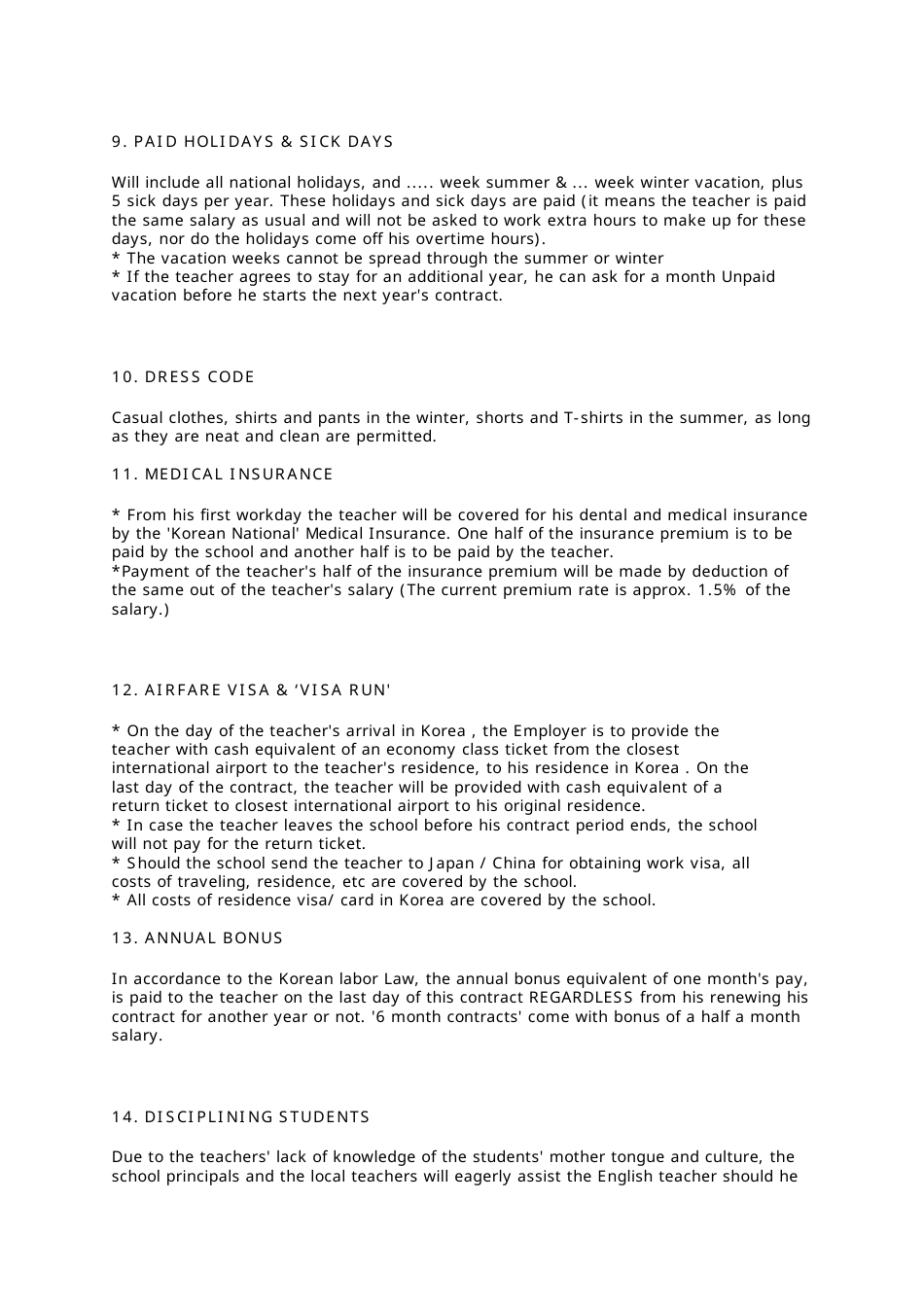 Contract for Esl Teachers in Korea, Page 3