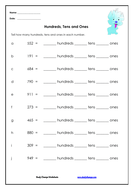 Hundreds Tens And Ones Worksheets