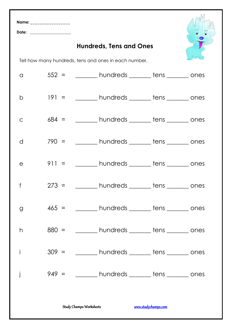 Ones Tens Hundreds Worksheet