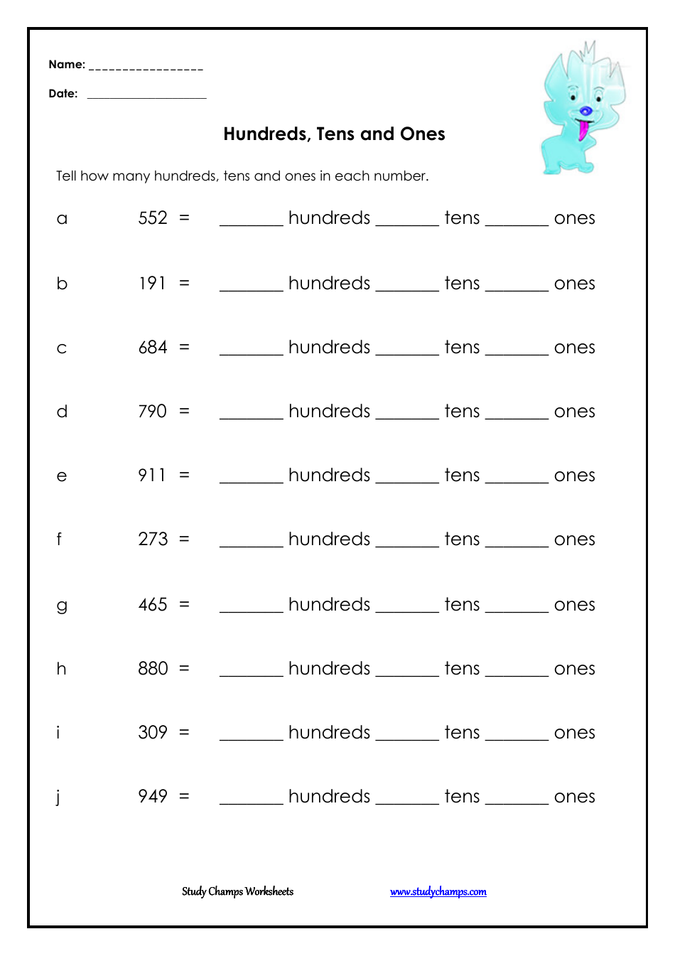 Hundreds Tens And Ones Worksheet With Answer Key Download Printable PDF Templateroller