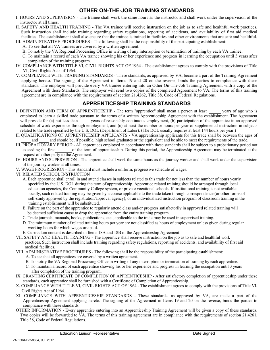 VA Form 22-8864 Training Agreement for Apprenticeship and Other on-The-Job Training Programs, Page 7