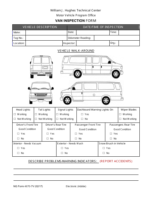 NG Form 4670-7V Van Inspection Form